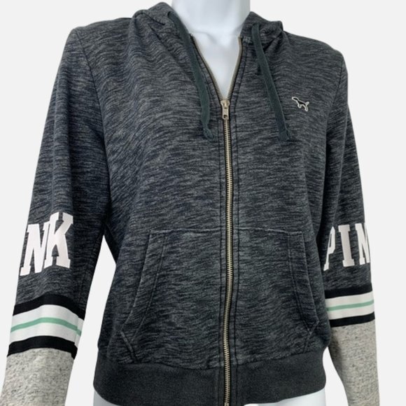 PINK Victoria's Secret Hoodie Zip-Up Sweatshirt Heather Gray - Picture 1 of 13